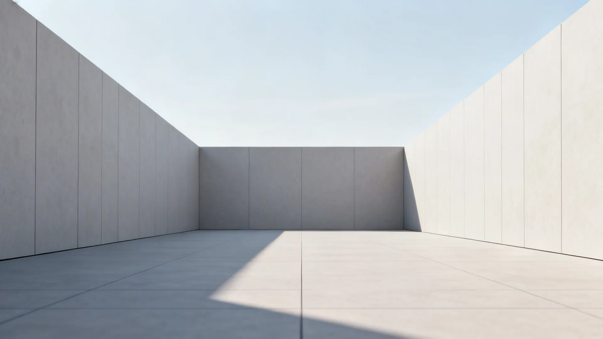 Room corner at eye-level horizon with wide off-page vanishing points and clean convergence lines.