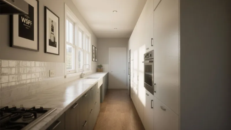 Modern Galley Kitchen with Natural Light & Smart Storage