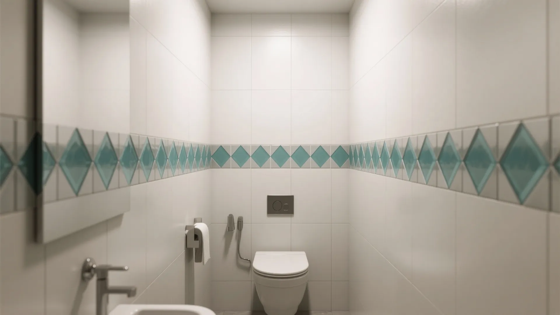 2. Horizontal geometric band to widen the room