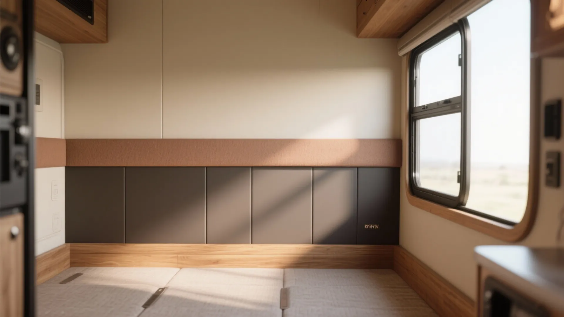 2. Horizontal two-tone band to visually widen the space