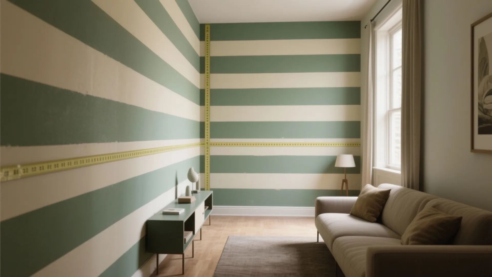 1. Horizontal stripes to widen narrow rooms