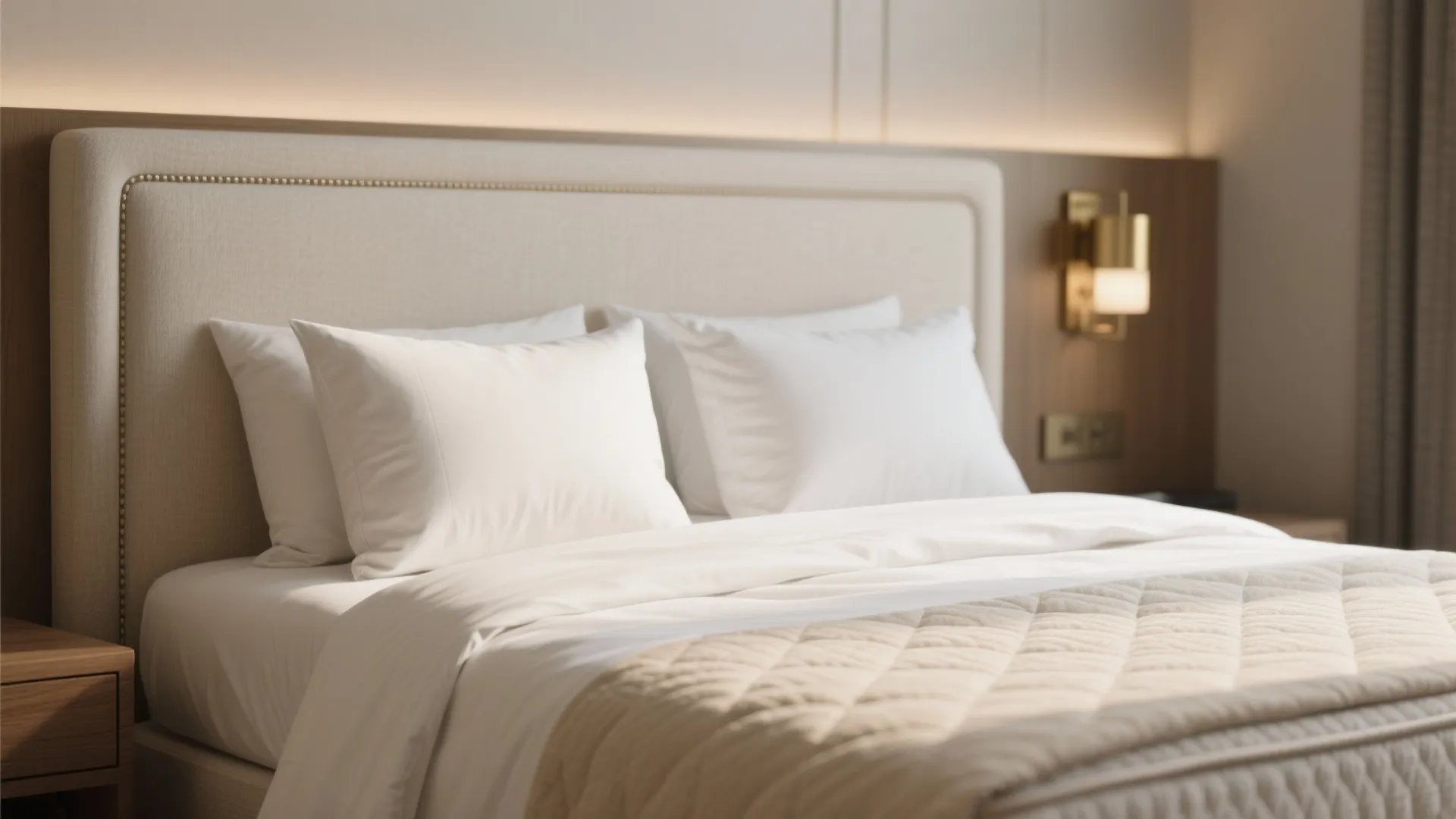 Hotel-Grade Bed, Linen, and Headboard