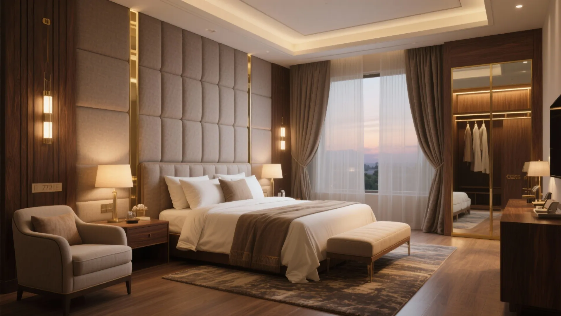 Hotel-style bedroom suites with balanced storage