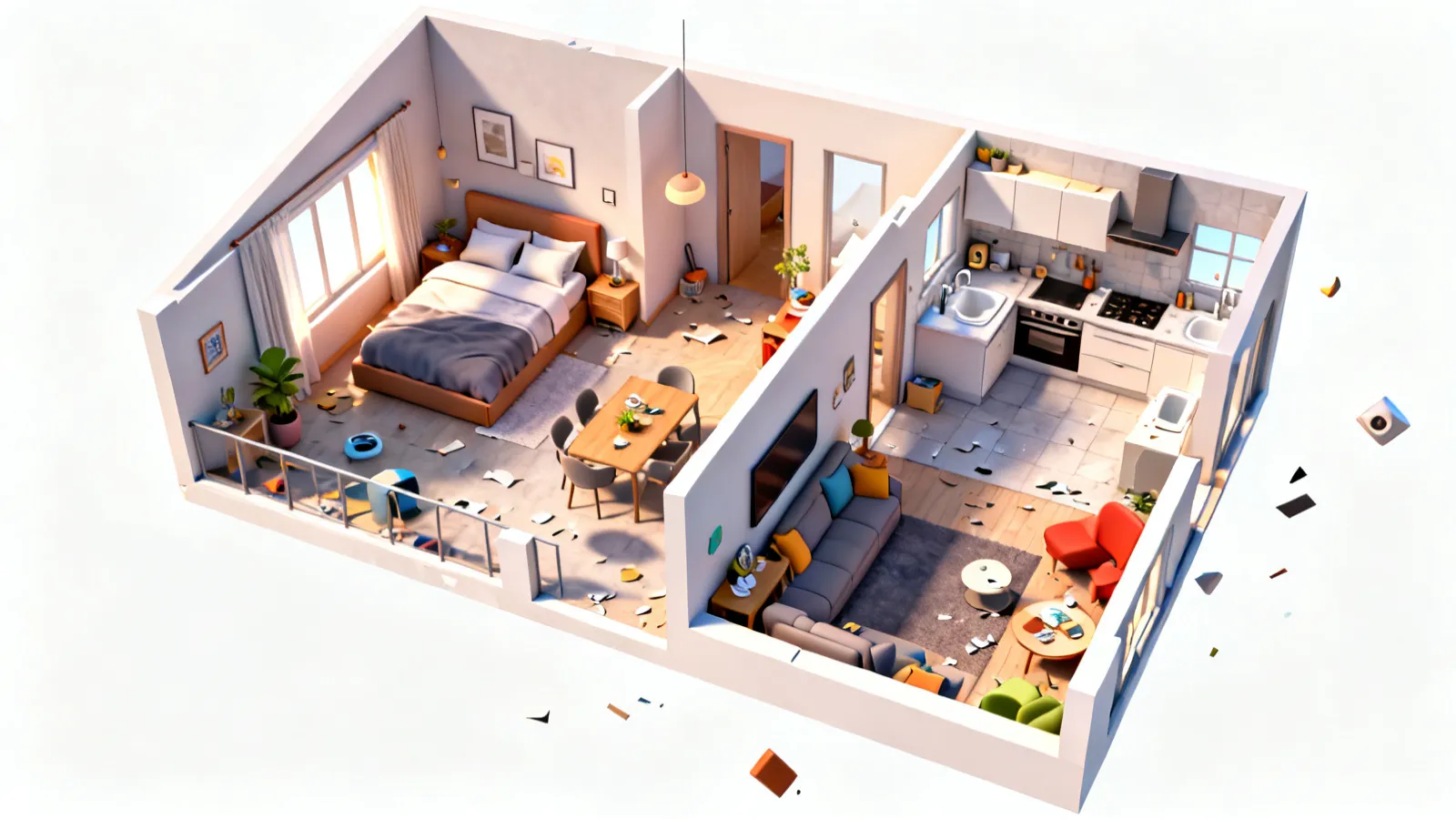 detailed residential 3D floor plan visualization showing full house layout