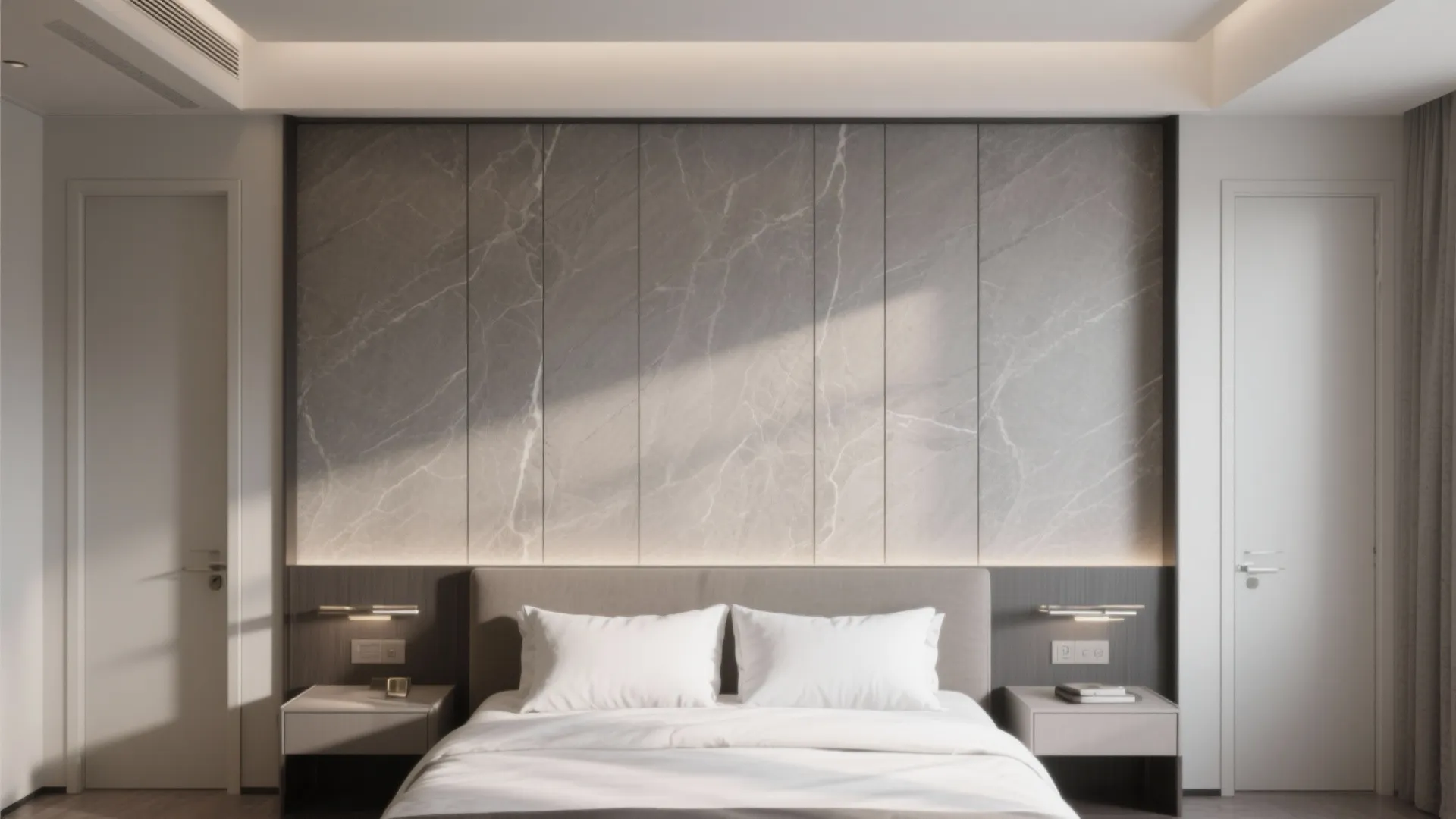 3) Hotel-style large-format laminates for sleek serenity