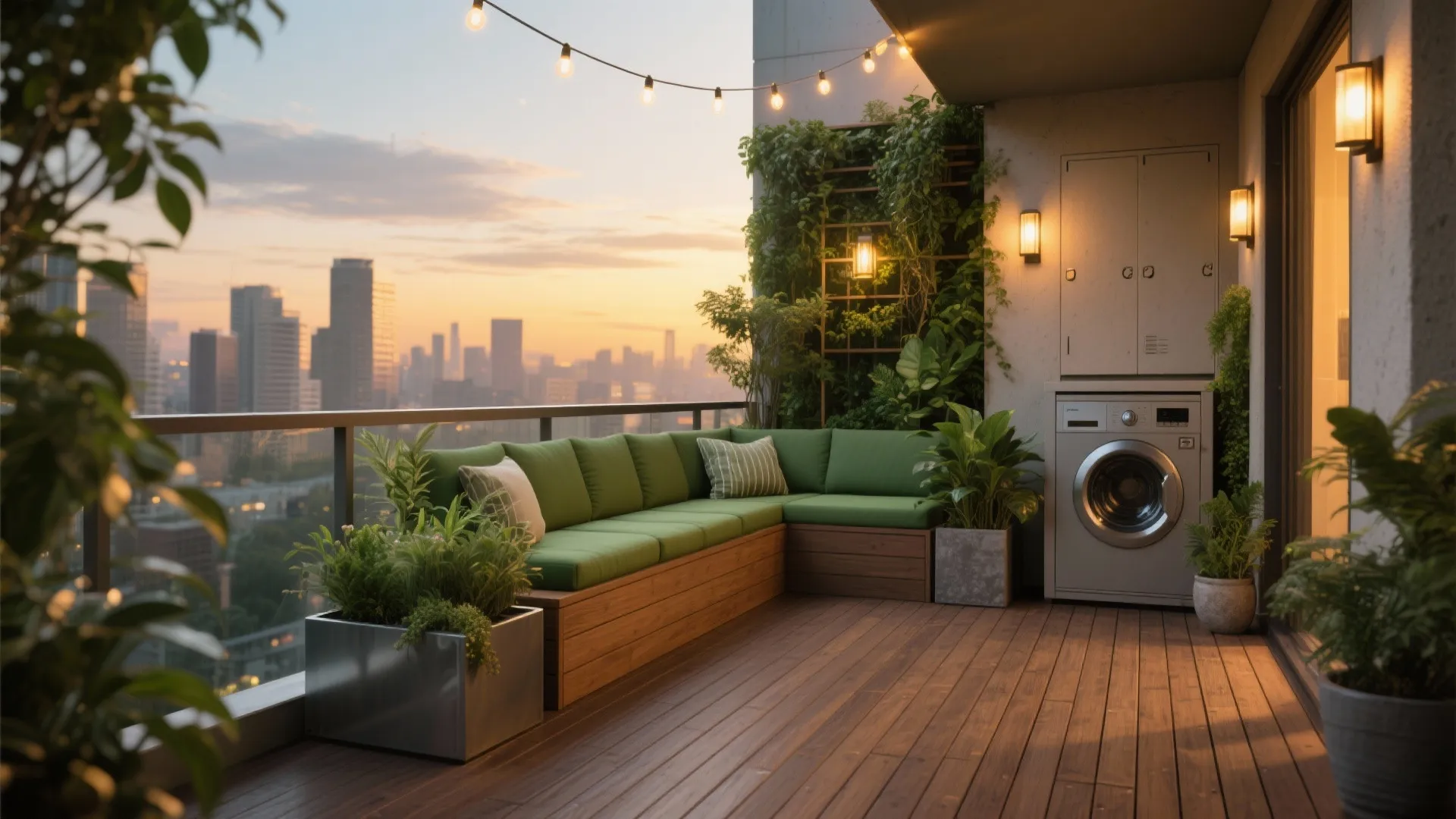 5) Balcony Biophilia: Green Nook + Hidden Utility