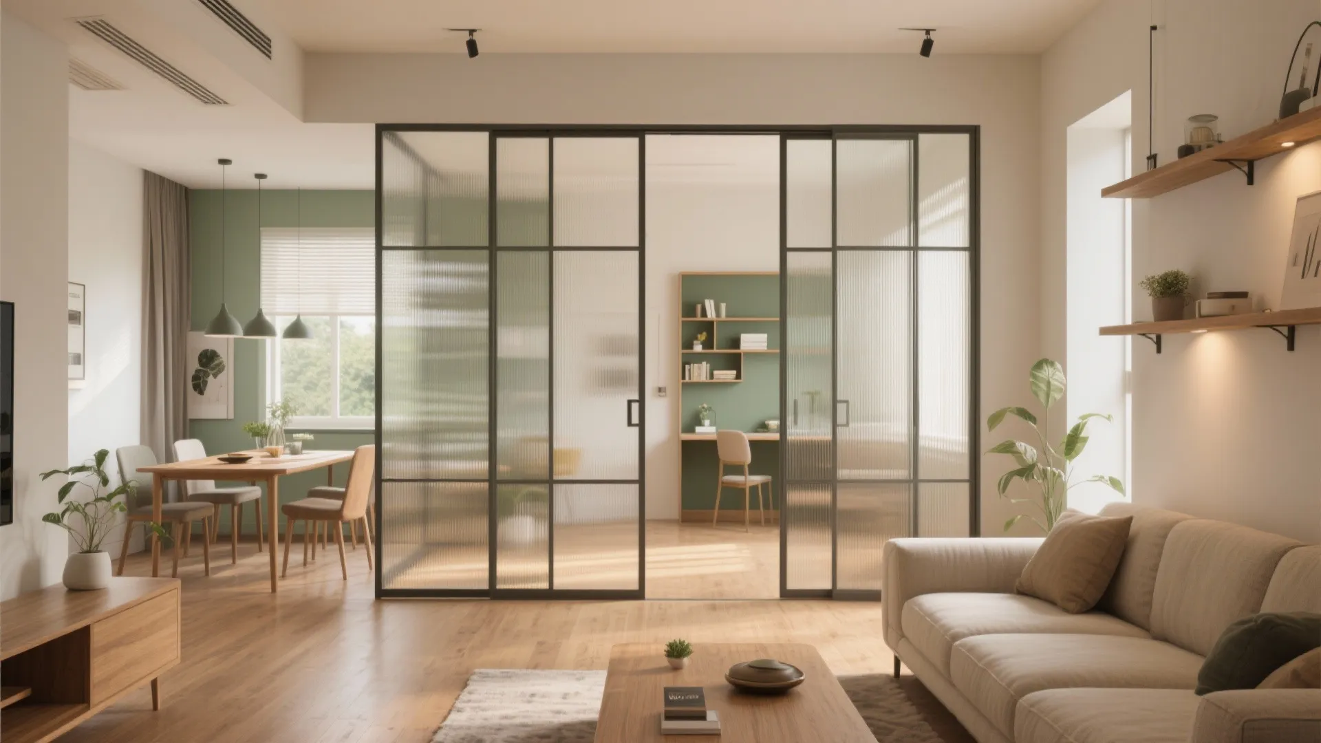 1) Light, Flexible Zoning with Sliding Glass