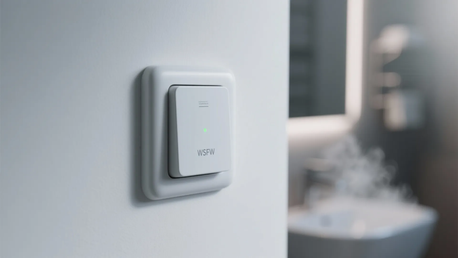 Close-up of humidity-sensing bathroom fan control switch.