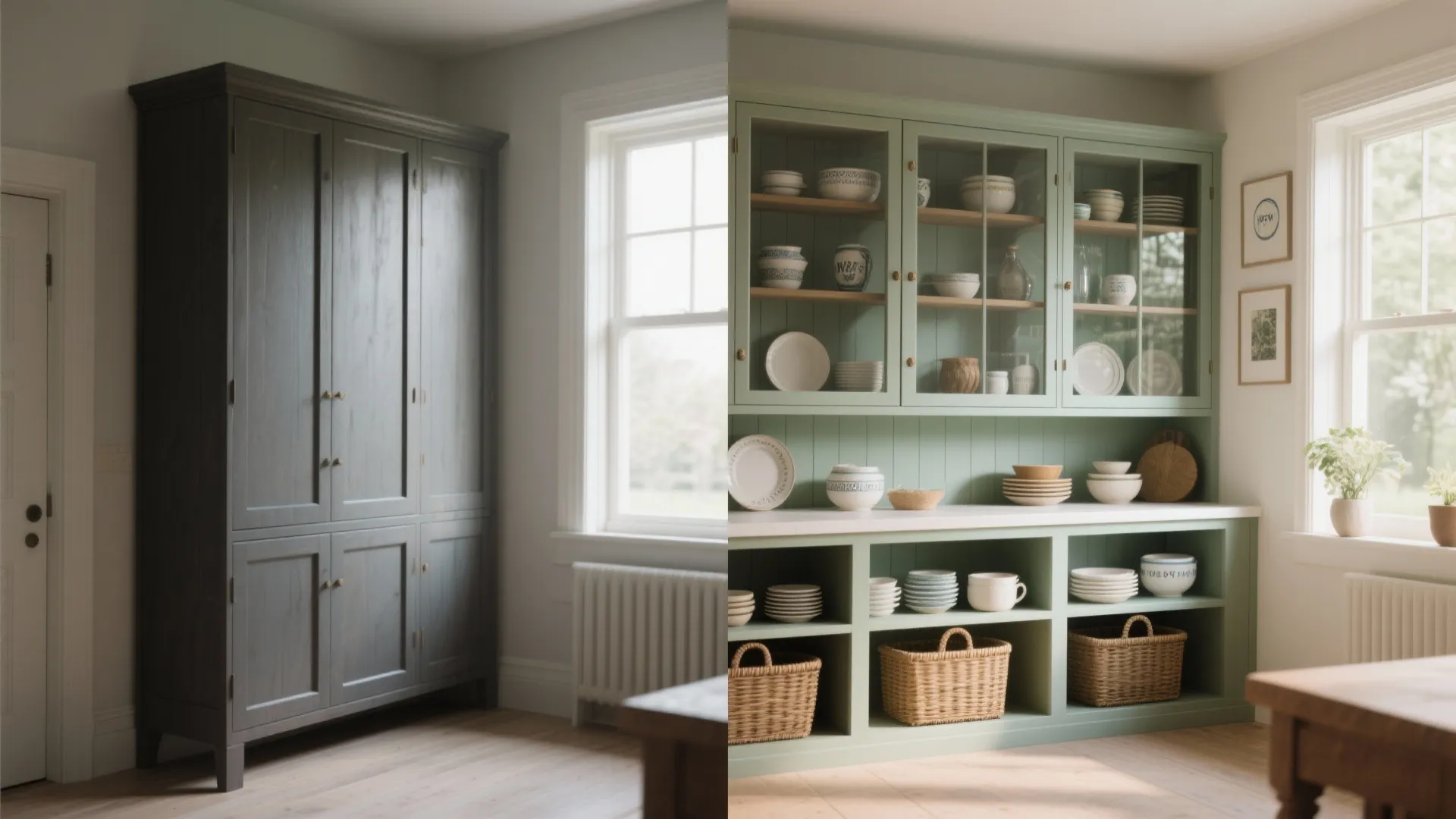 4. Glass-Front Hutches and Open Display for Airiness