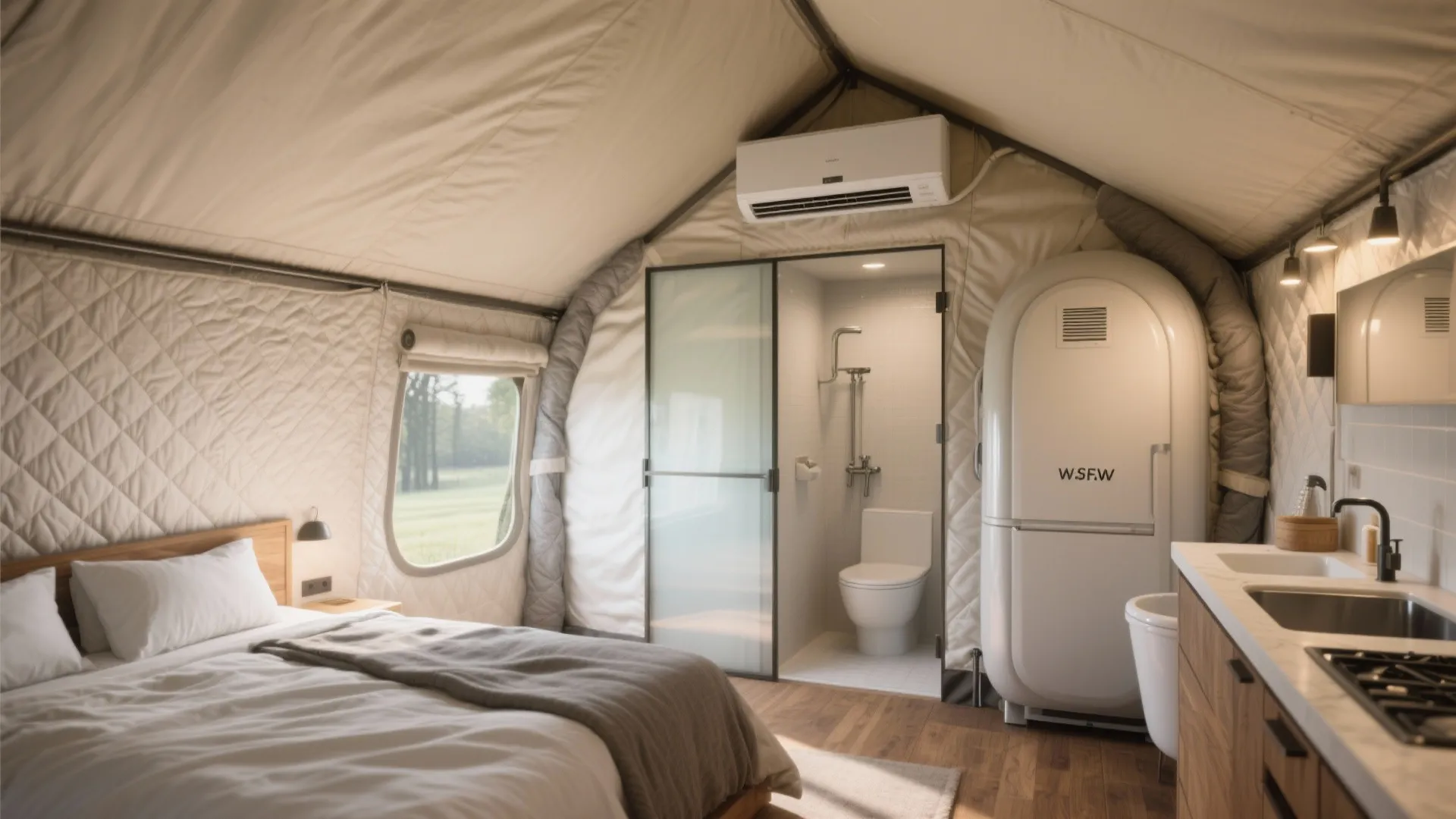 5) Off-grid comfort that feels effortless: insulation, HVAC, and a spa-like bath