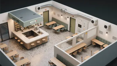 Industrial Cafe Interior Design with Open Layout