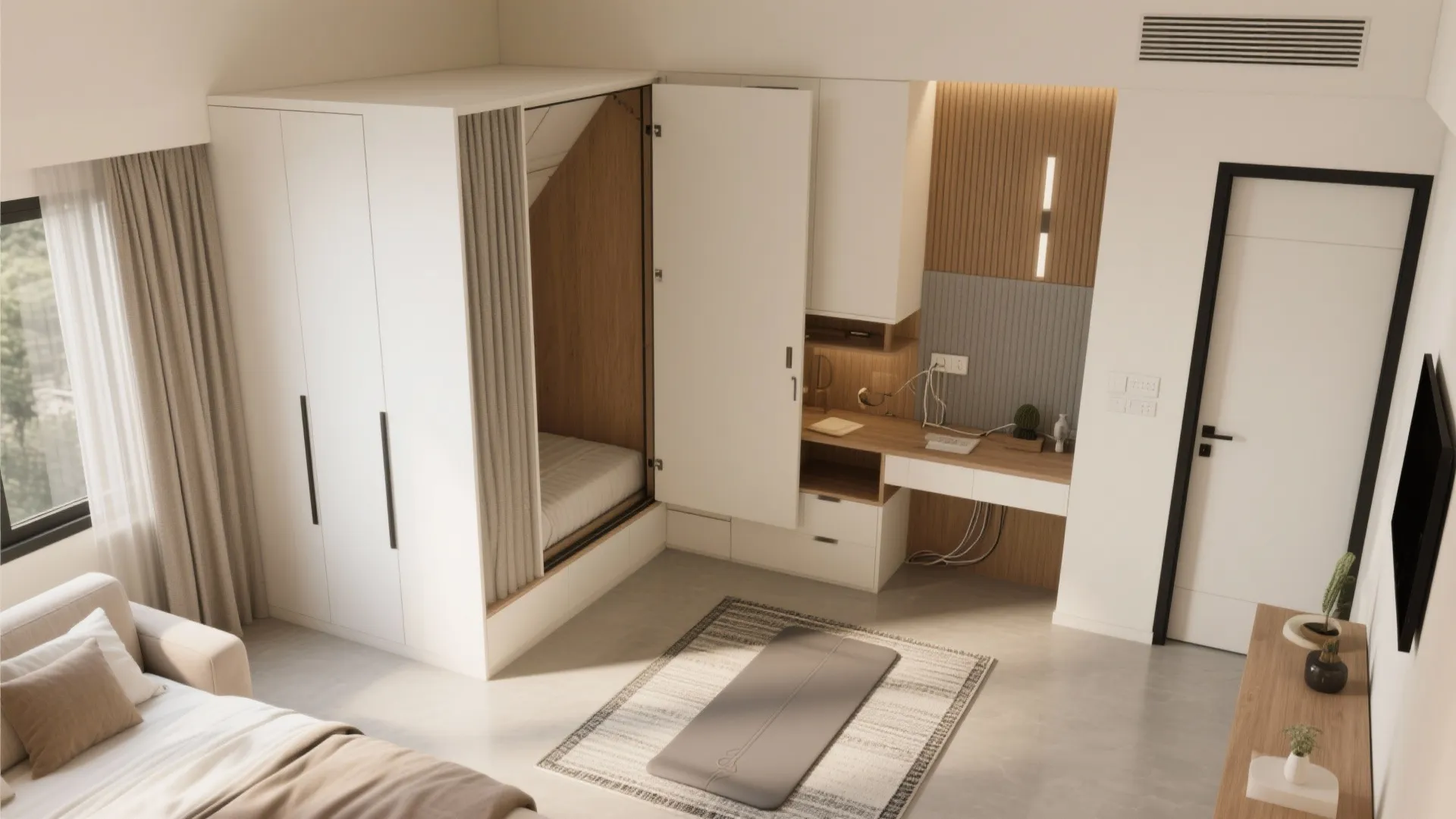 Hybrid third bedroom: study, guest suite, and hobby zone