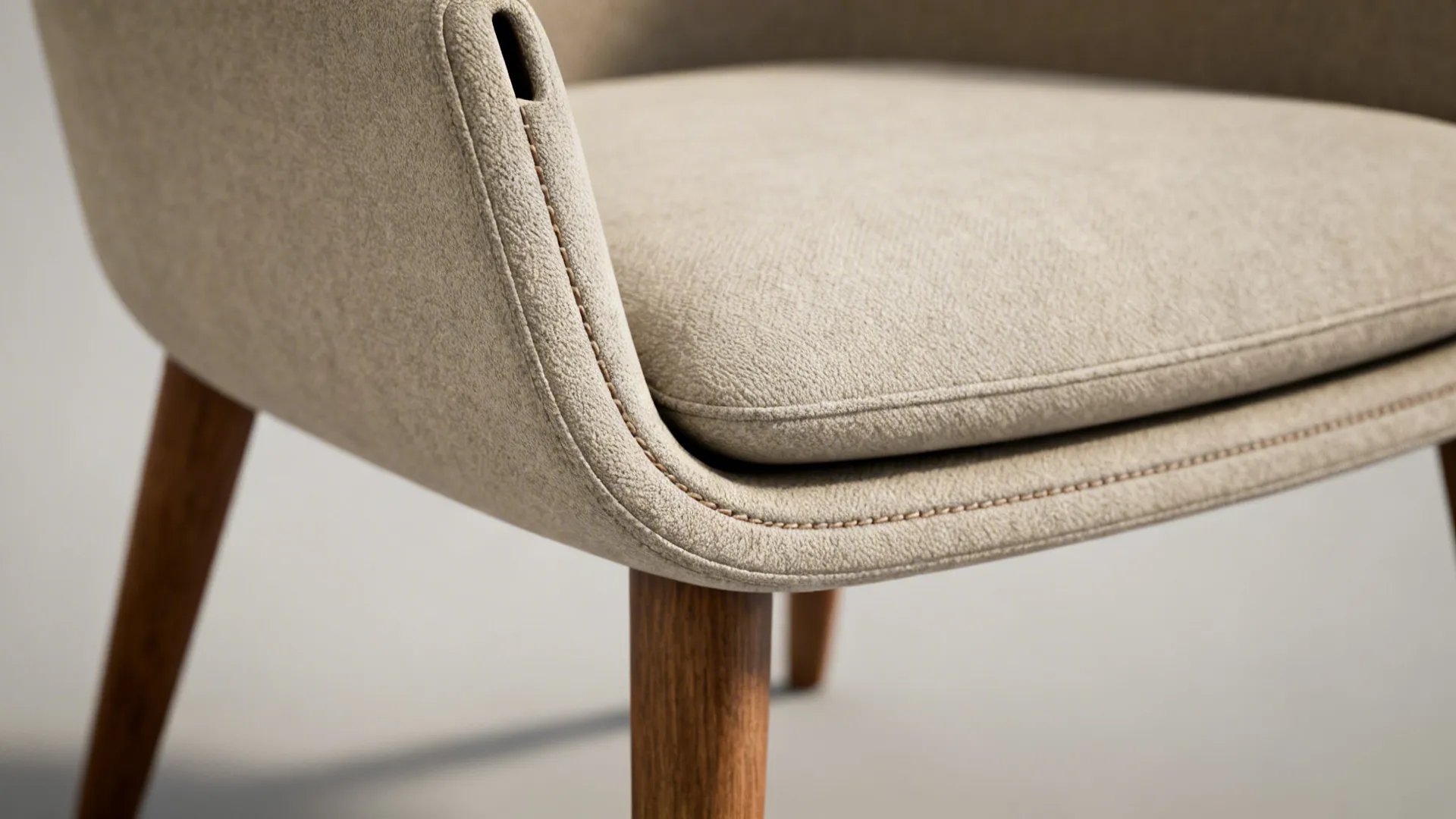 Close-up of a hybrid chair showing slim inset arms and upholstery texture