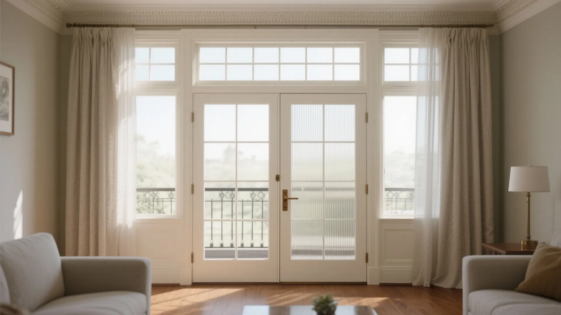 Hybrid French doors with transom and side-lite