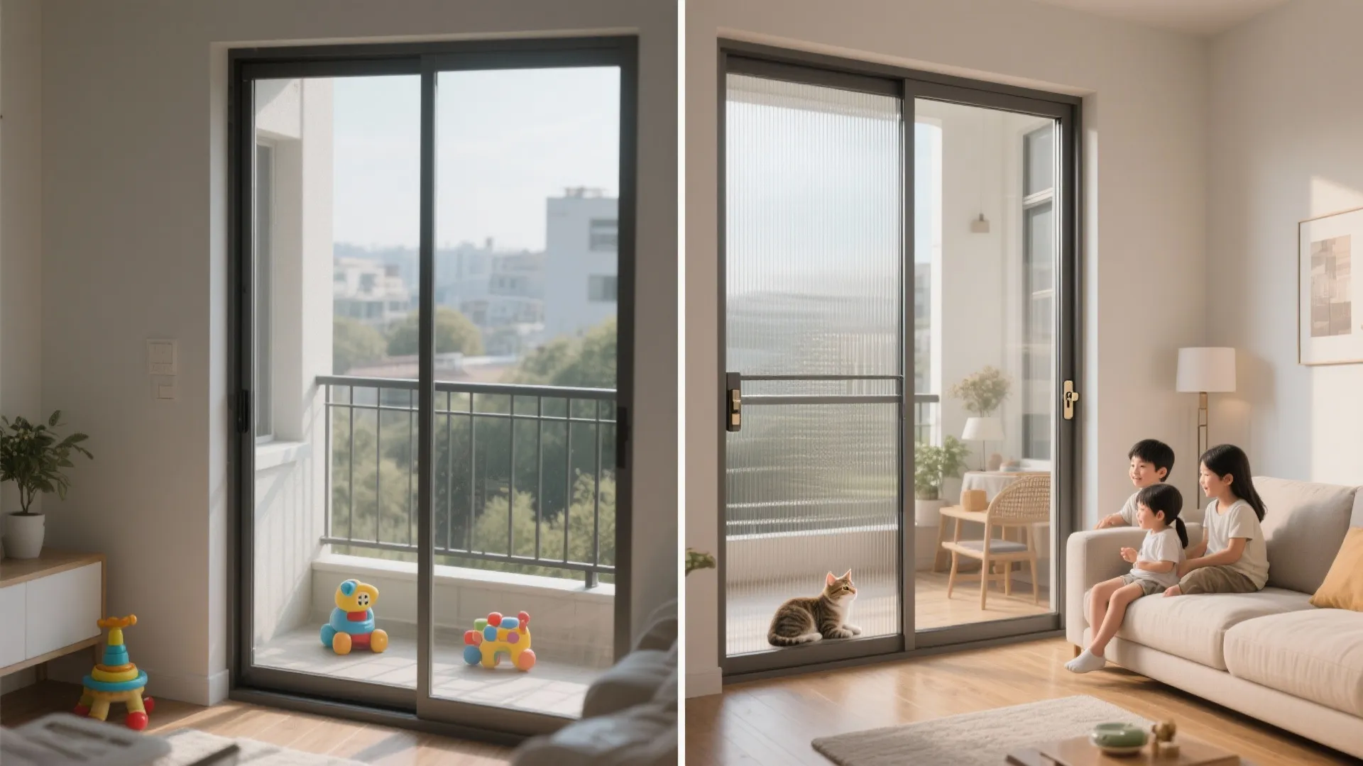 Hybrid glass + mesh for pets and kids