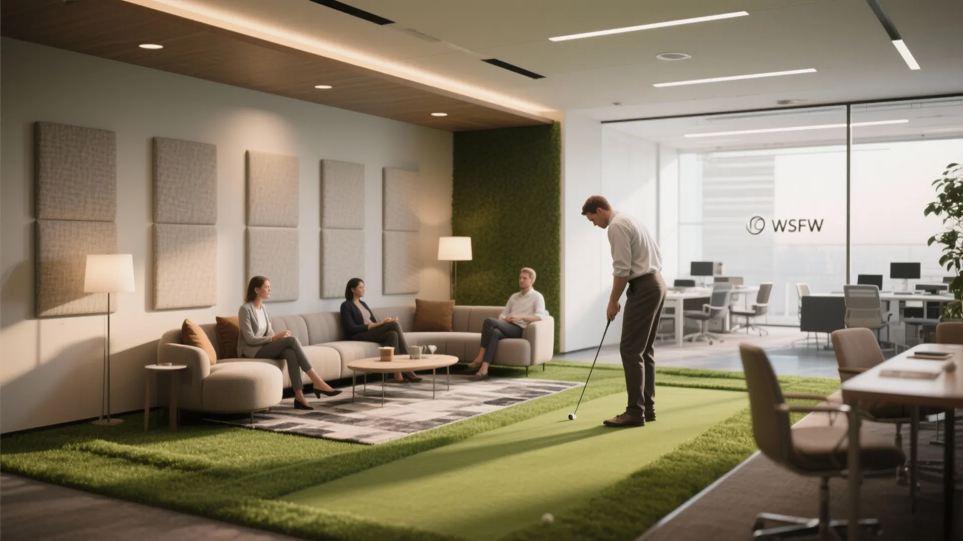 4. Hybrid Putting Lounge with Acoustic Panels