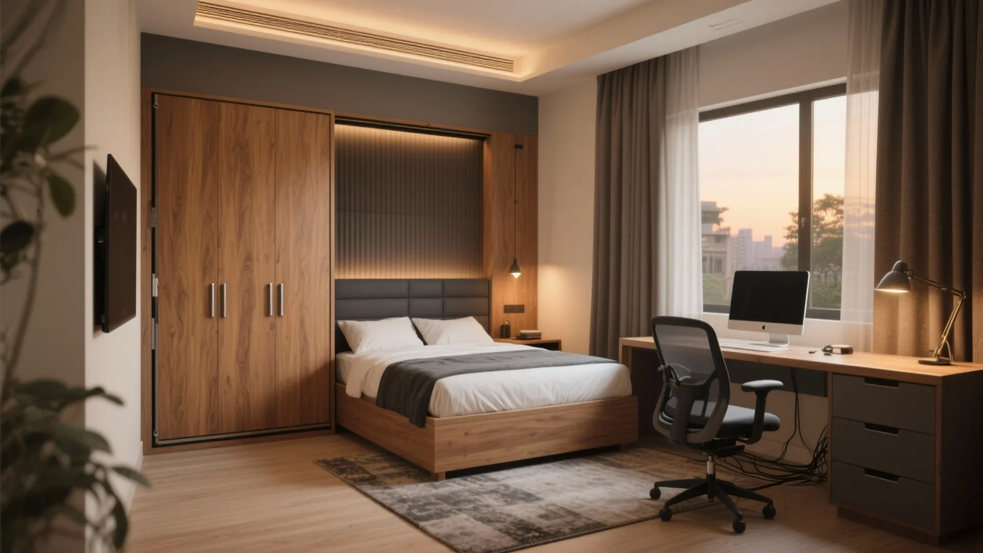 Hybrid third bedroom: home office by day, guest room by night