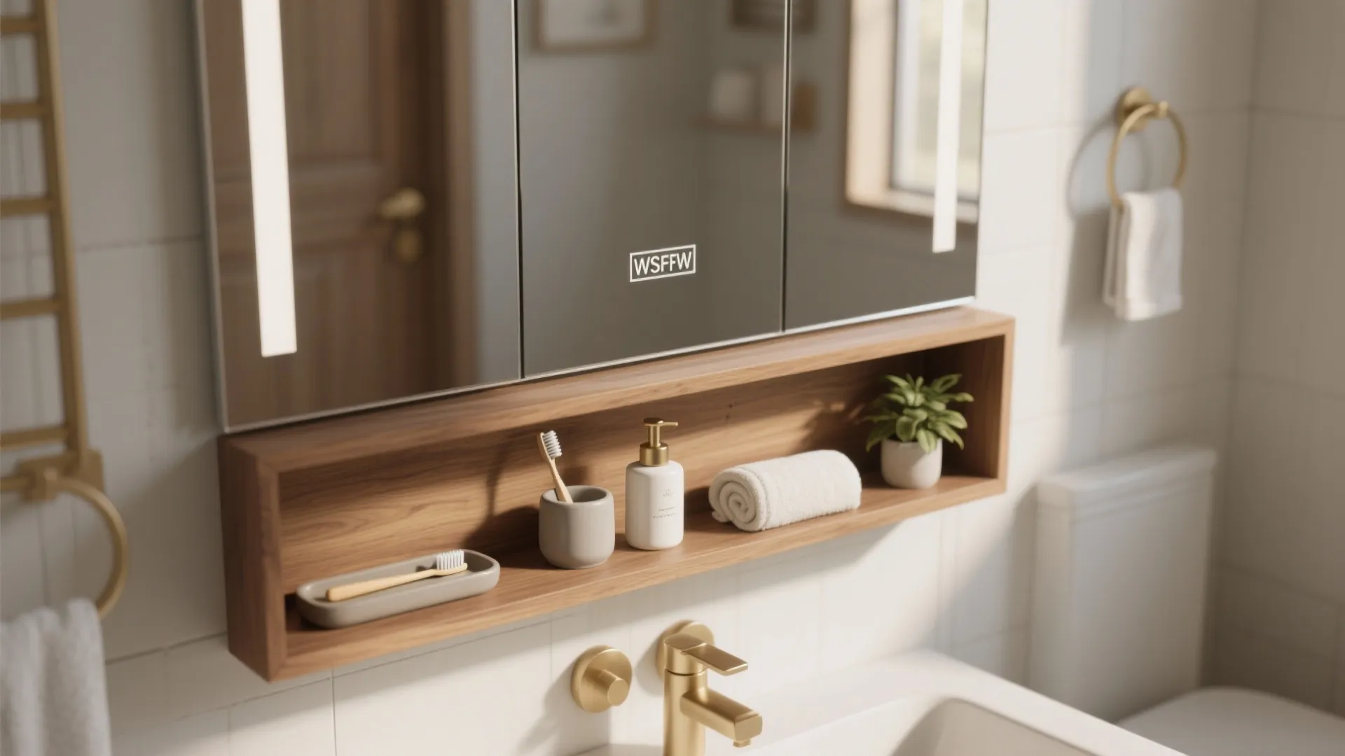 4) Mirror + Open Shelf Hybrid