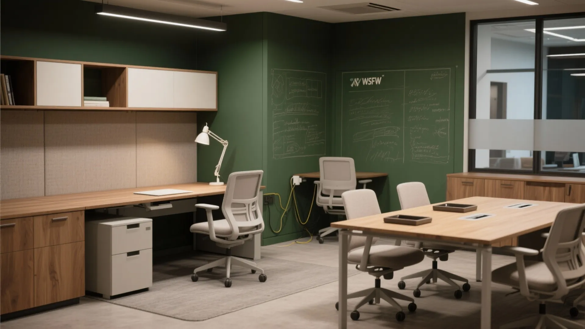 Hybrid furniture layouts for solo and teamwork