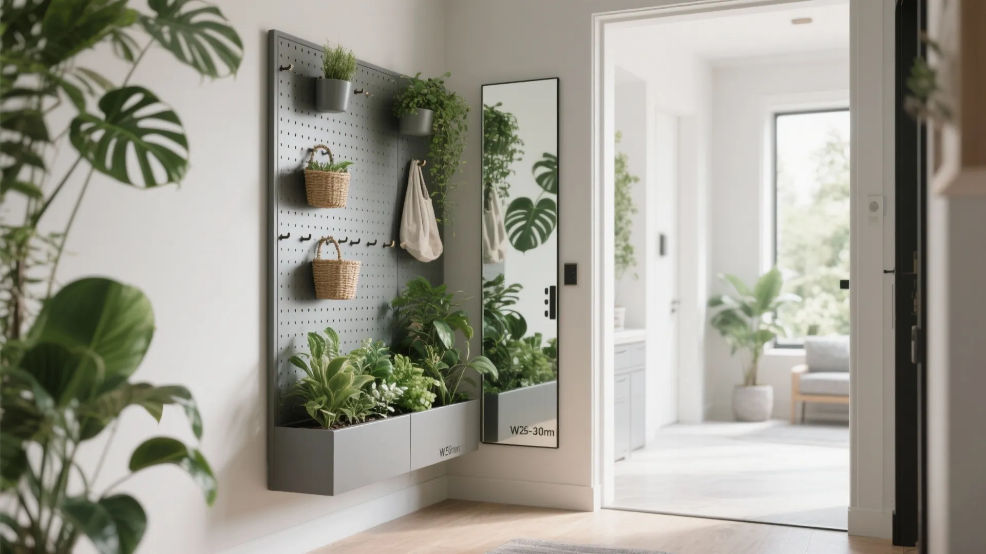 Hybrid Screen: Planter + Pegboard + Mirror