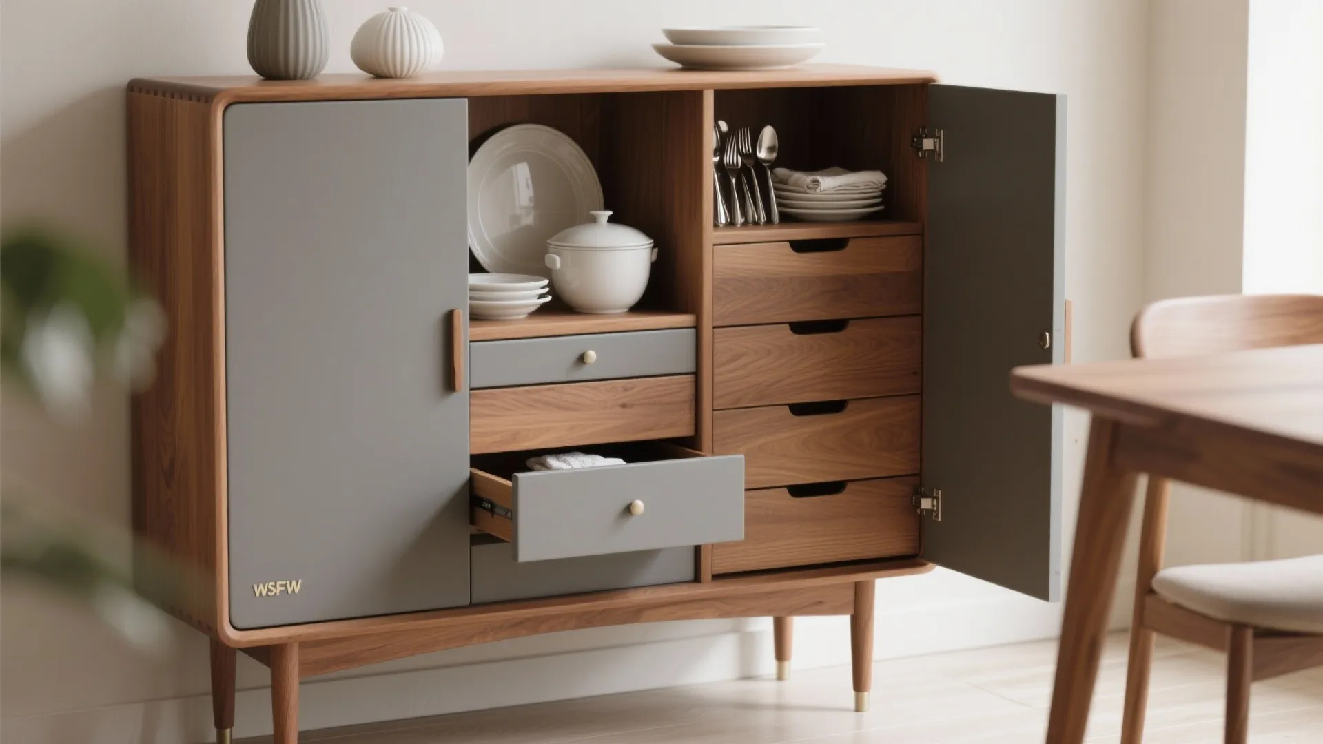 4) Hybrid sideboard: doors for bulk, drawers for flatware