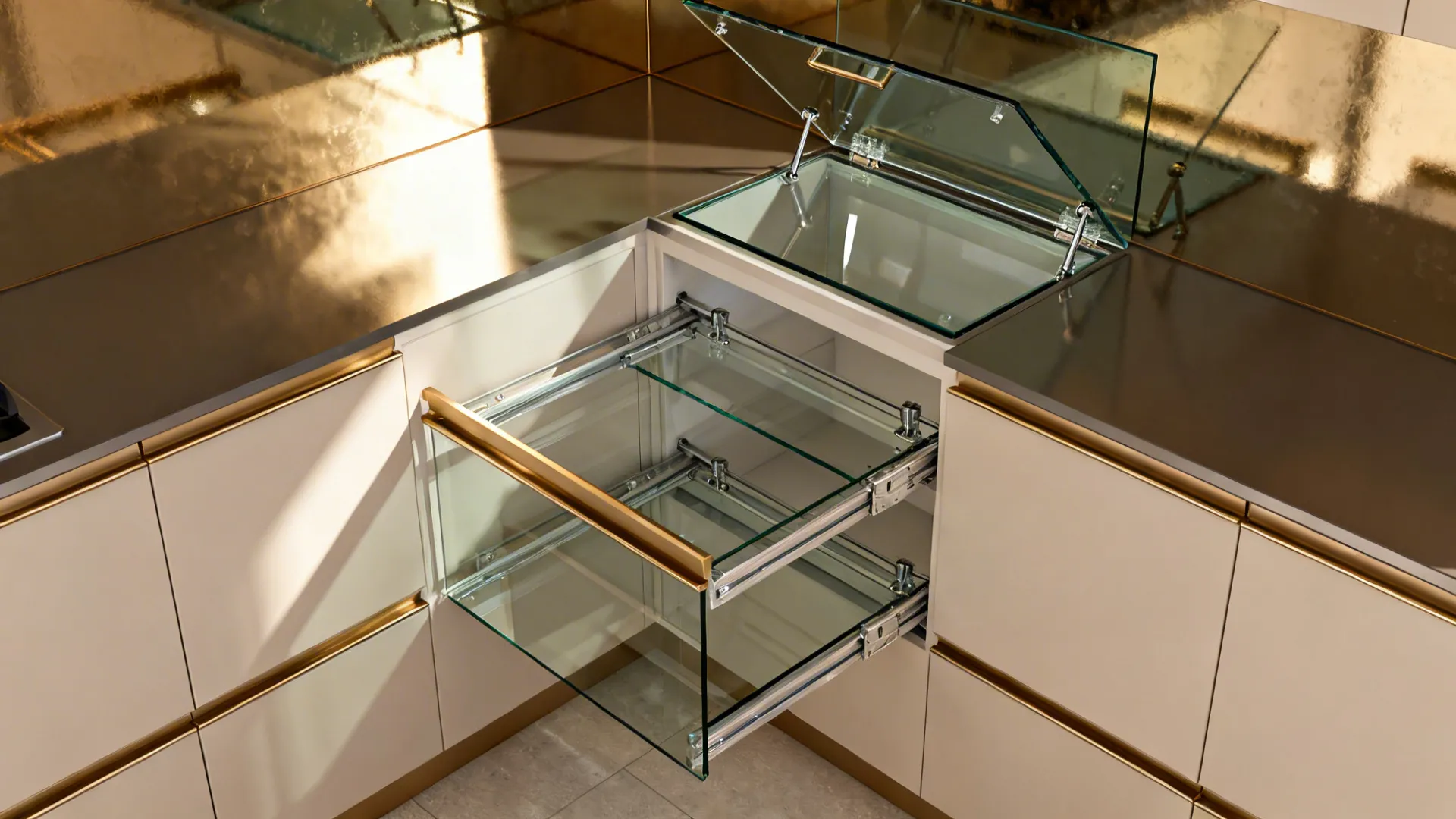Hybrid Sliding + Lift-Up Glass for Corner or Tall Units