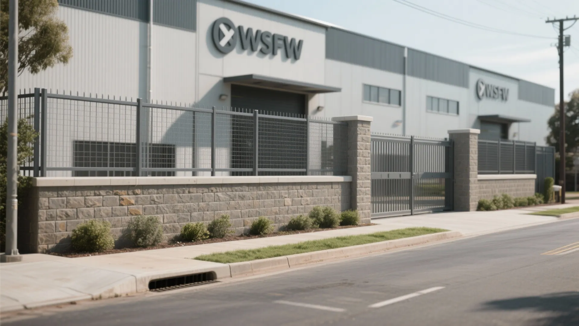 Hybrid perimeter: steel + masonry with sightlines