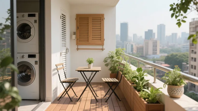 Small Balcony Design with Laundry & Greenery