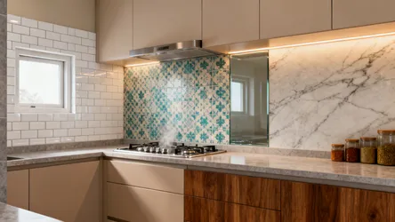 Kitchen cabinet wall tiles design in Hyderabad: 5 ideas