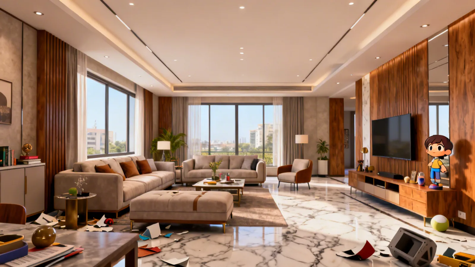 modern apartment interior in Hyderabad showing contemporary furniture and layout planning