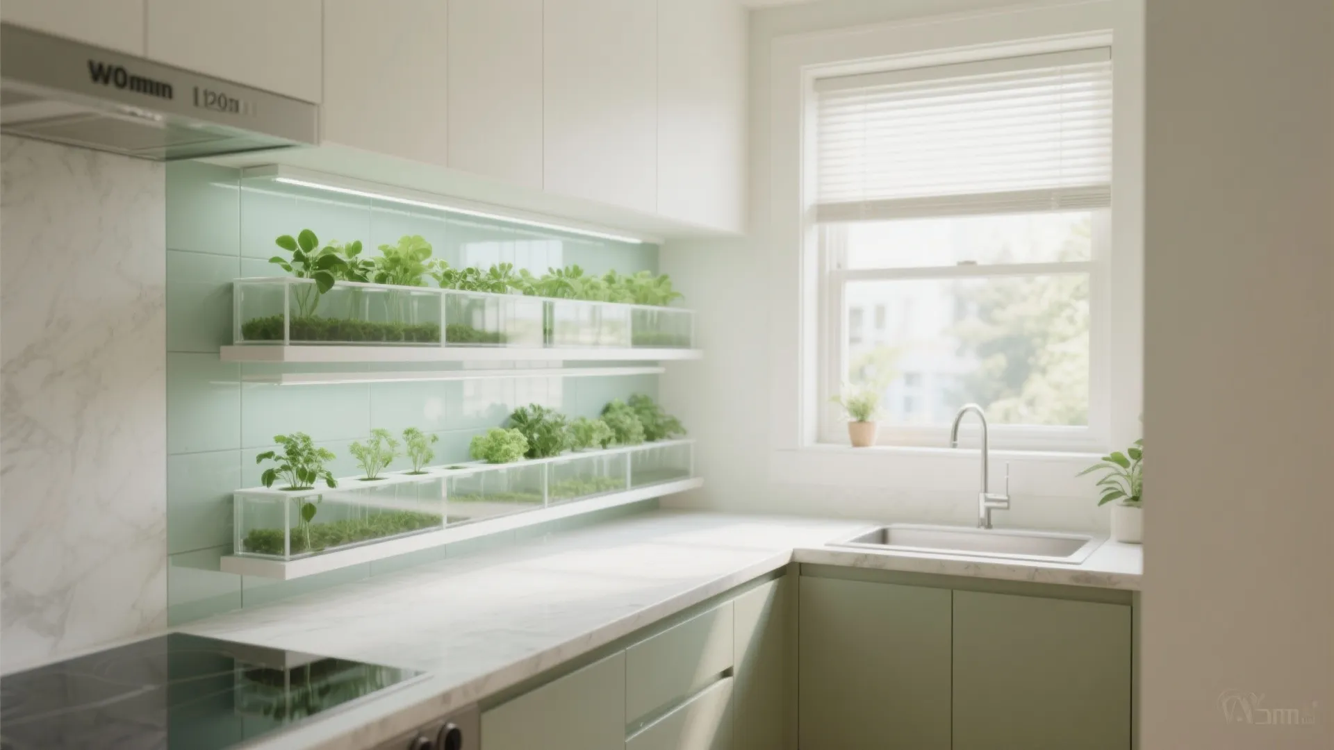 Slim Hydroponic Shelf in a Sunlit Niche