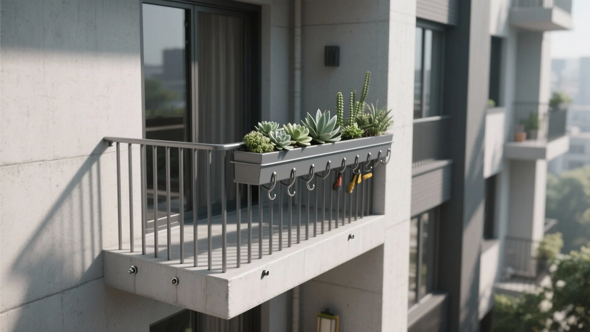 Idea 1: Slim vertical anti‑climb bars with a planter rail