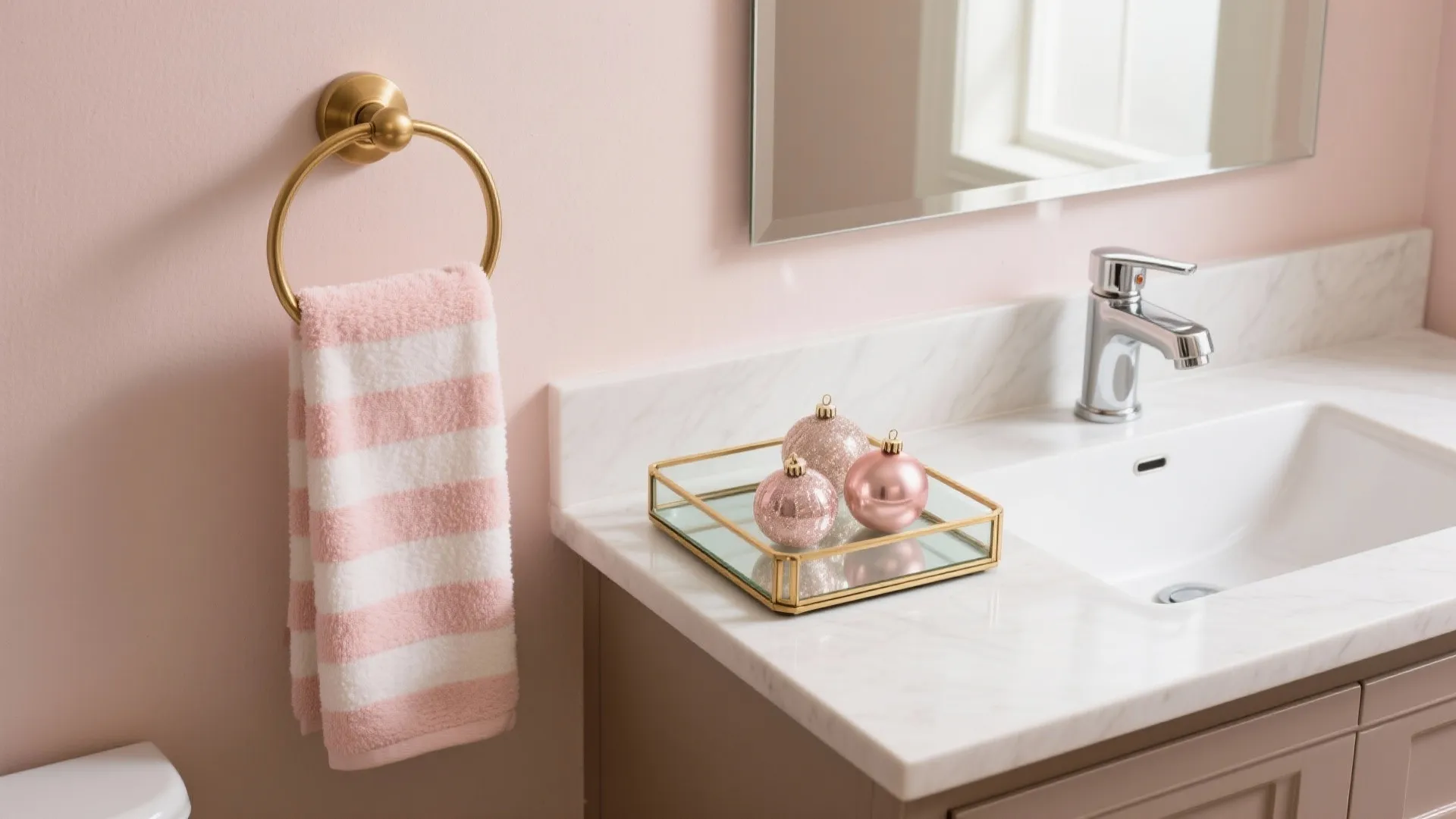 Idea 1: Blush + Gold Base, Ornaments on Top