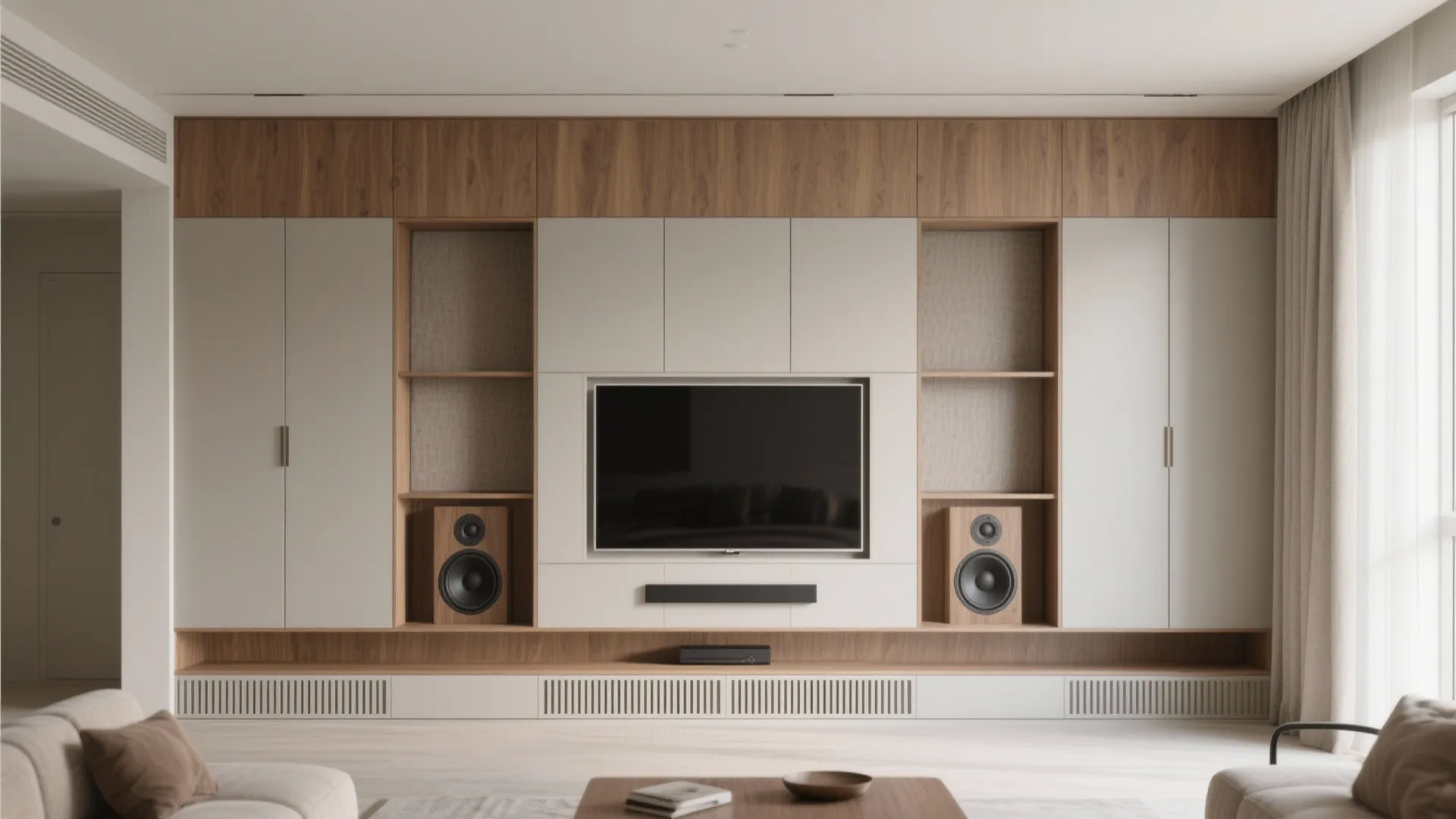 Idea 2: Built-In Media Wall with Honest Storage