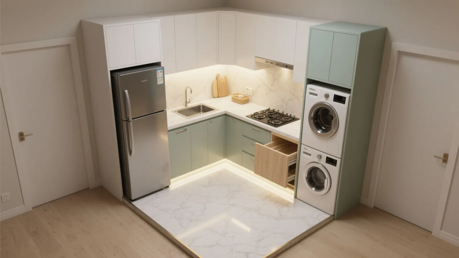 Idea 2: L-Shaped Kitchen + Utility Strip