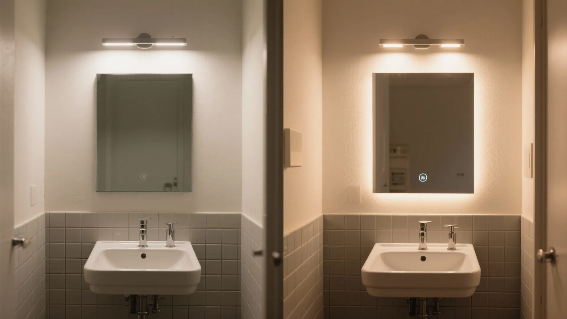 Idea 3: Layer light like a movie set—backlit mirror + ceiling wash