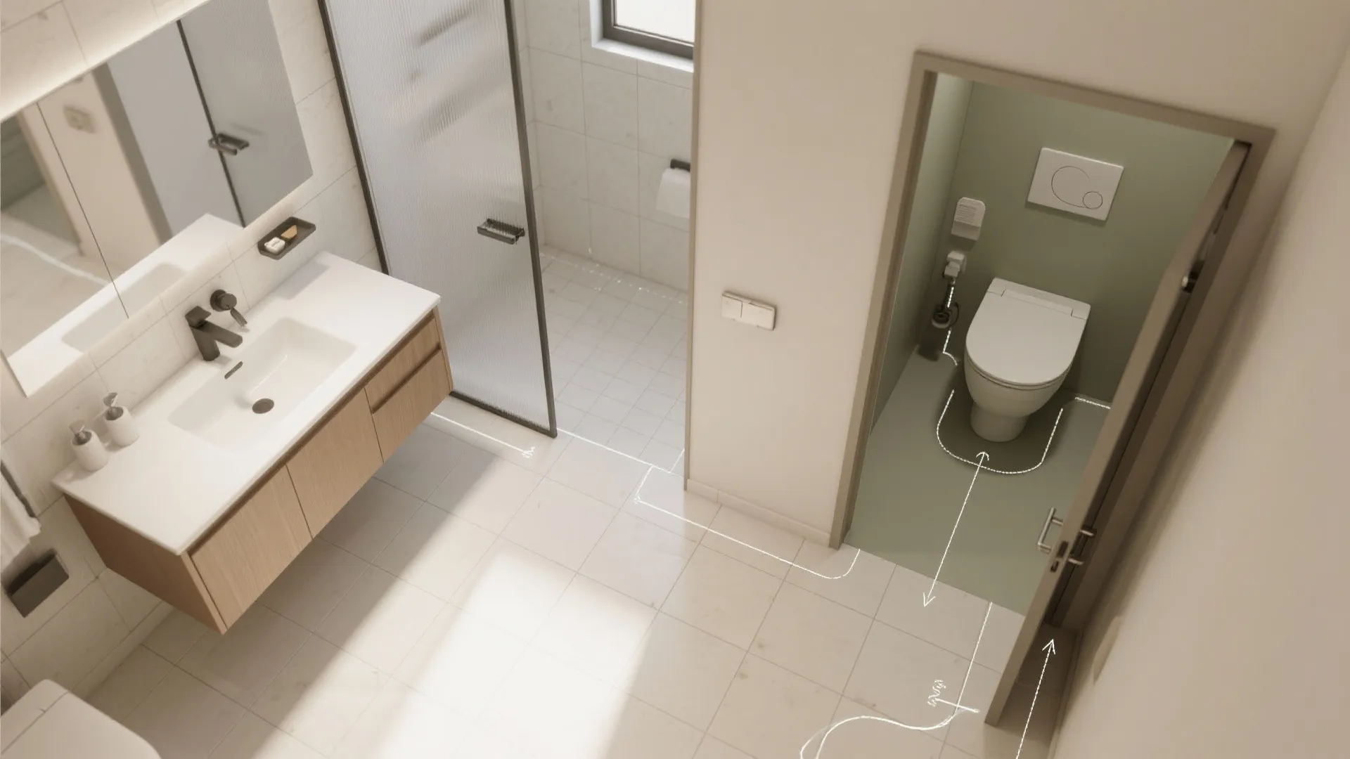 Idea 3: Sink outside, toilet inside