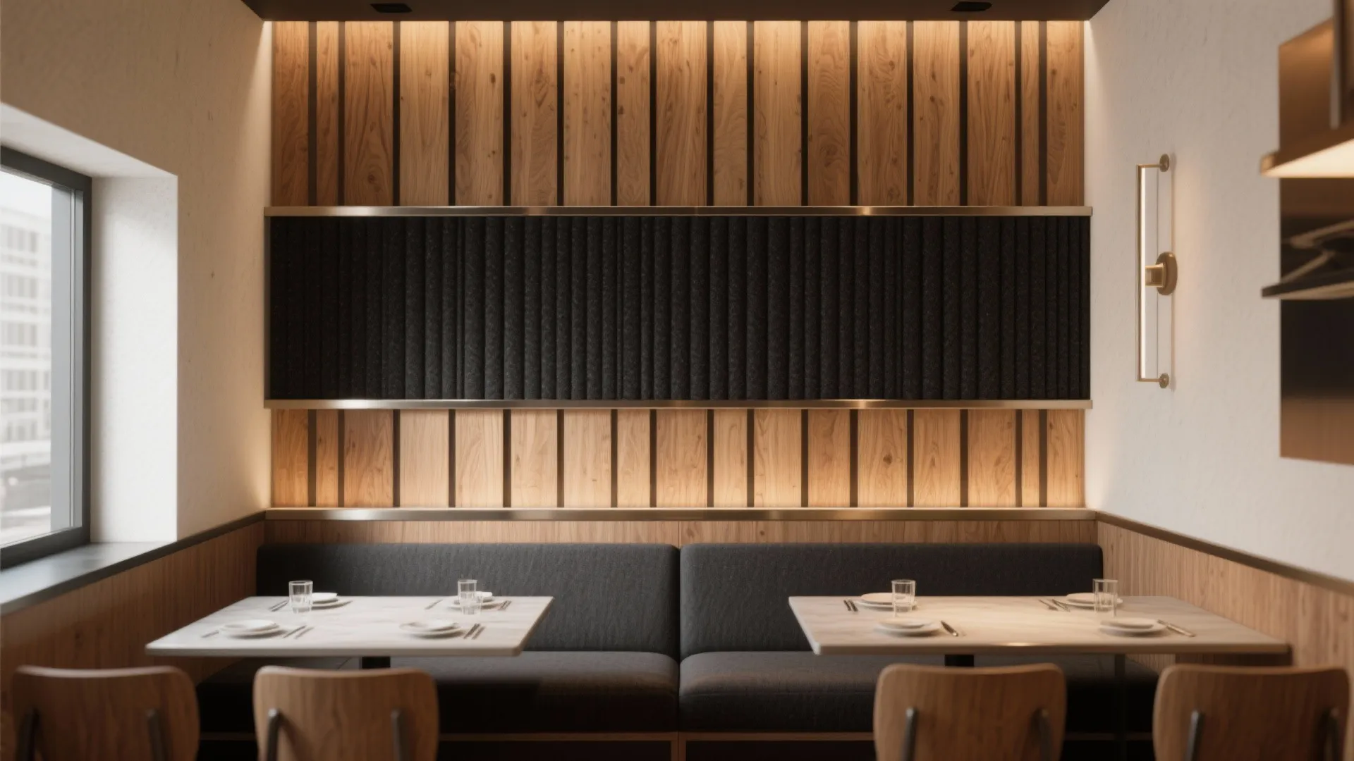 Idea 4: Slim wood slats with acoustic backing