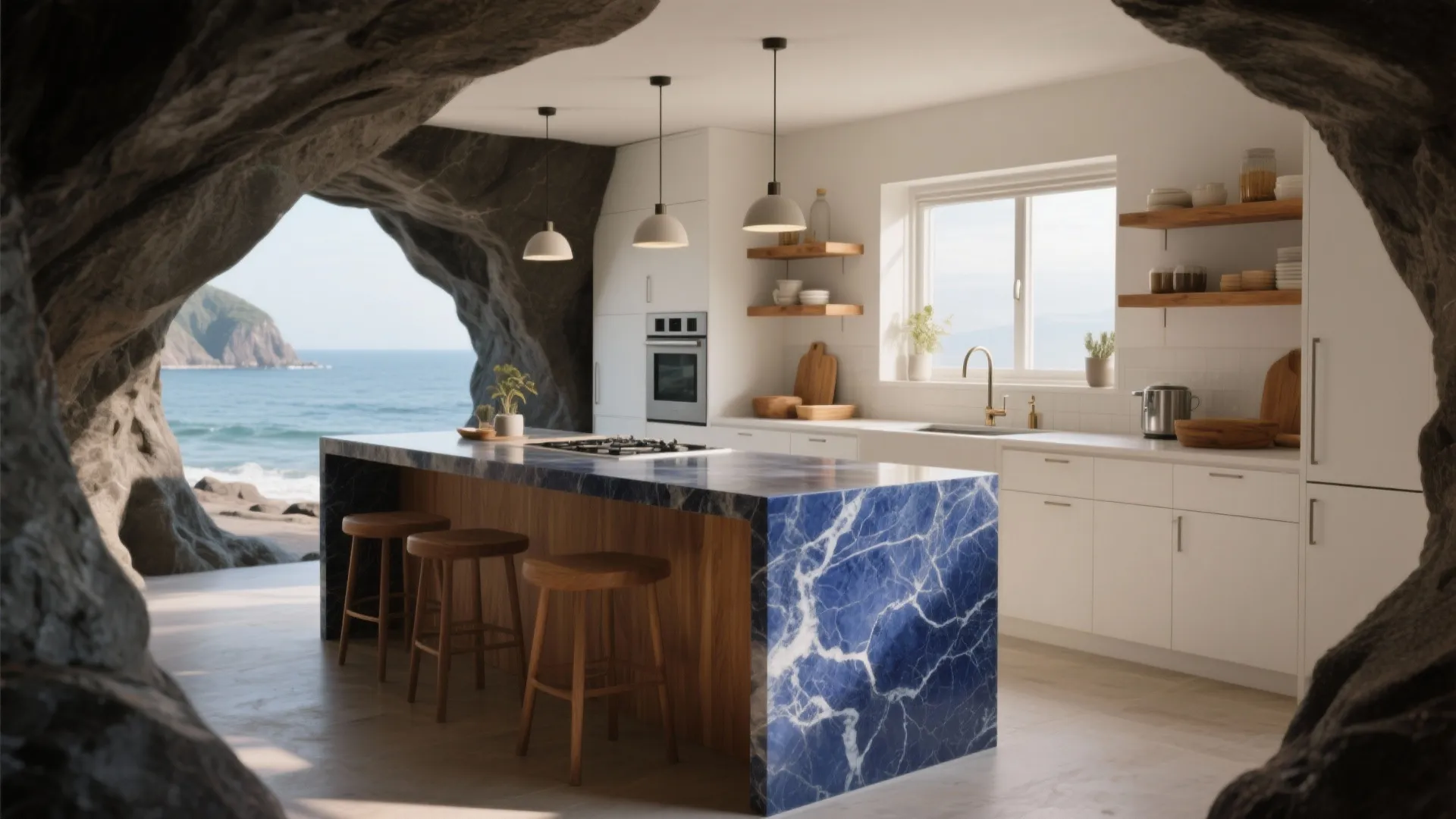 Ijen Blue Quartzite Kitchen Ideas - 5 Inspo: Creative small-kitchen ideas and layouts using Ijen Blue quartzite from a seasoned designer
