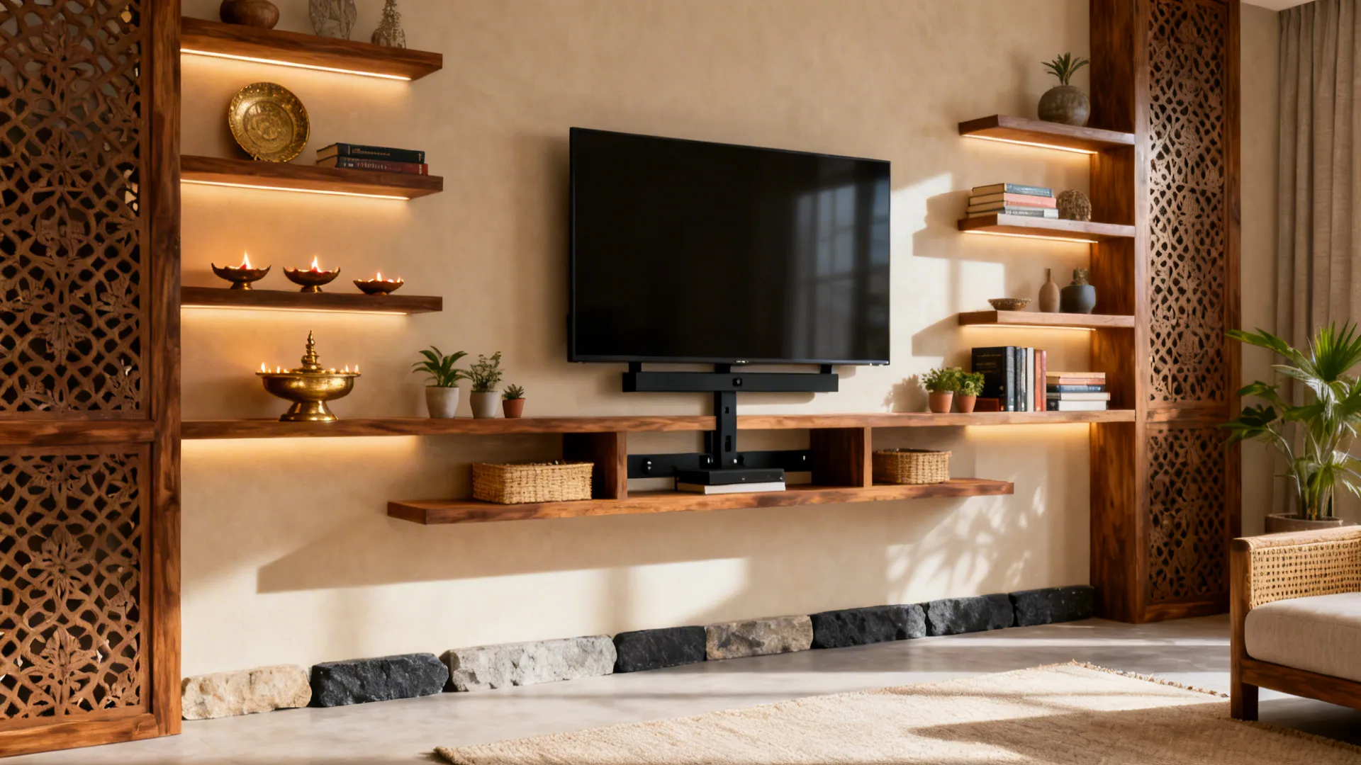 5 Indian-Style Wall Showcase Designs for Living Rooms