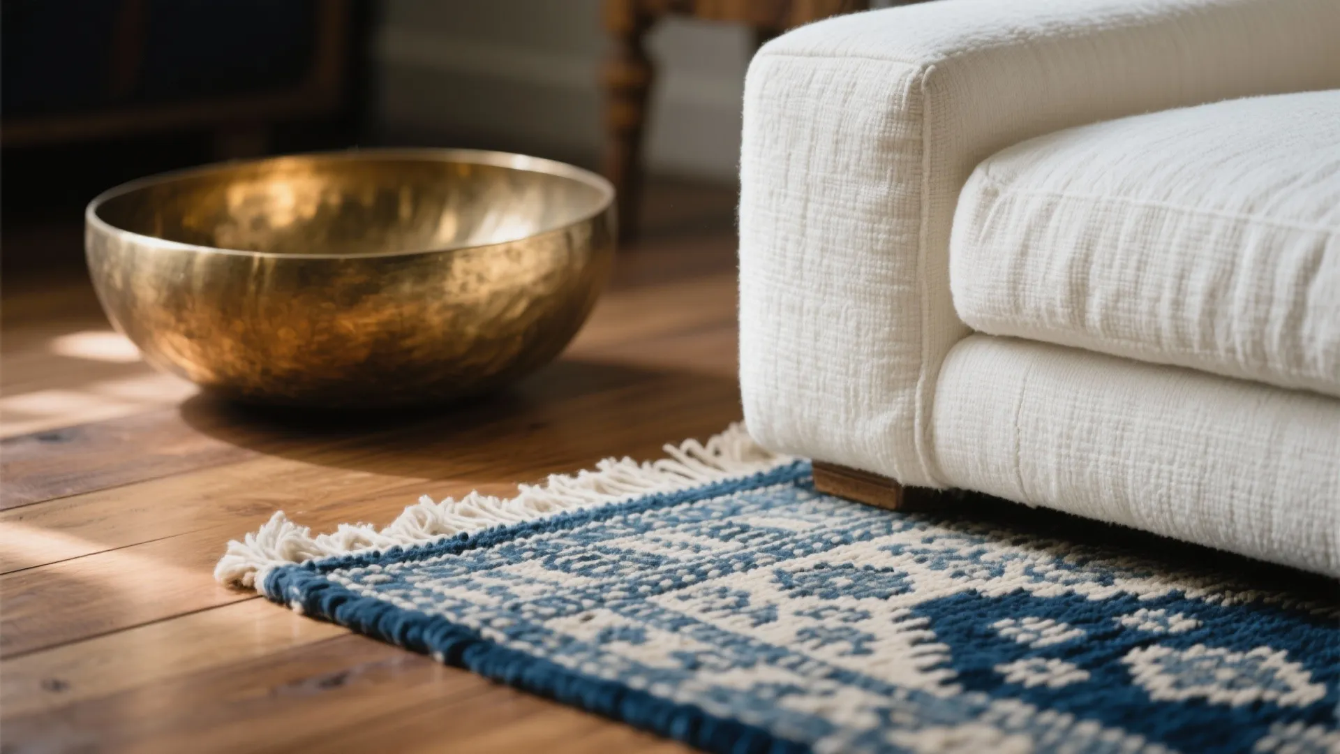 Color and Pattern, Kept Honest: Indigo, Off-White, Brass