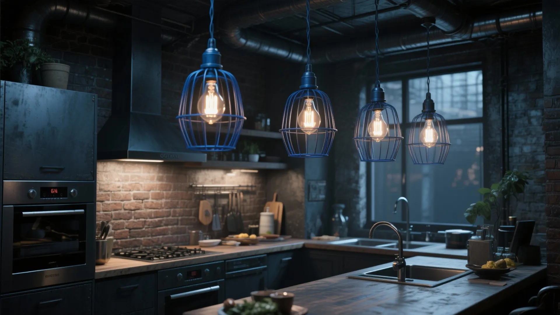 5. Industrial indigo metal cages for loft-style kitchens