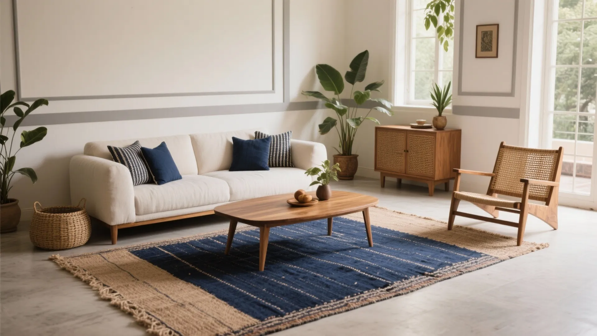 Soft Neutrals + Deep Indigo