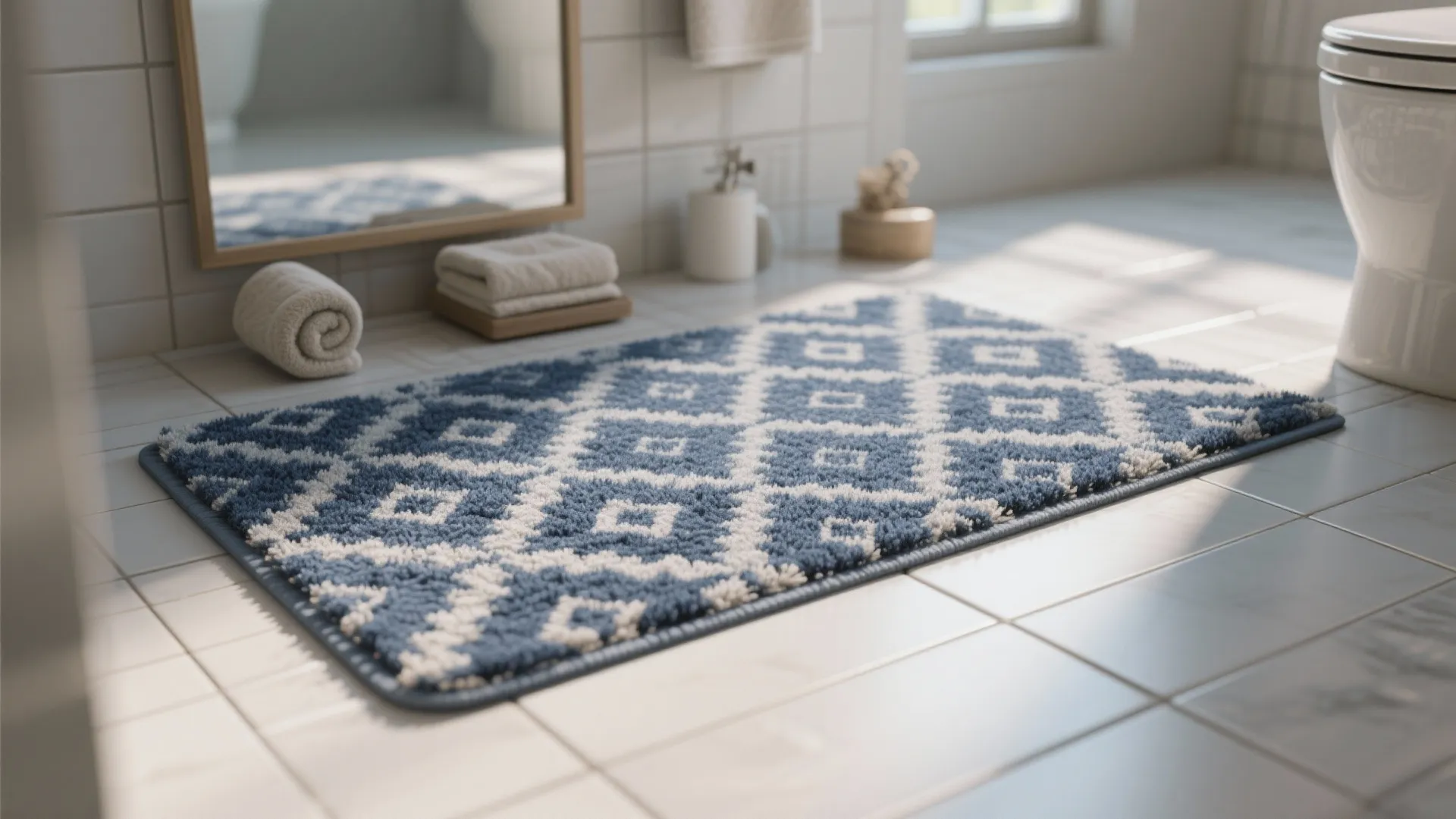 2. Patterned indigo rug for visual texture