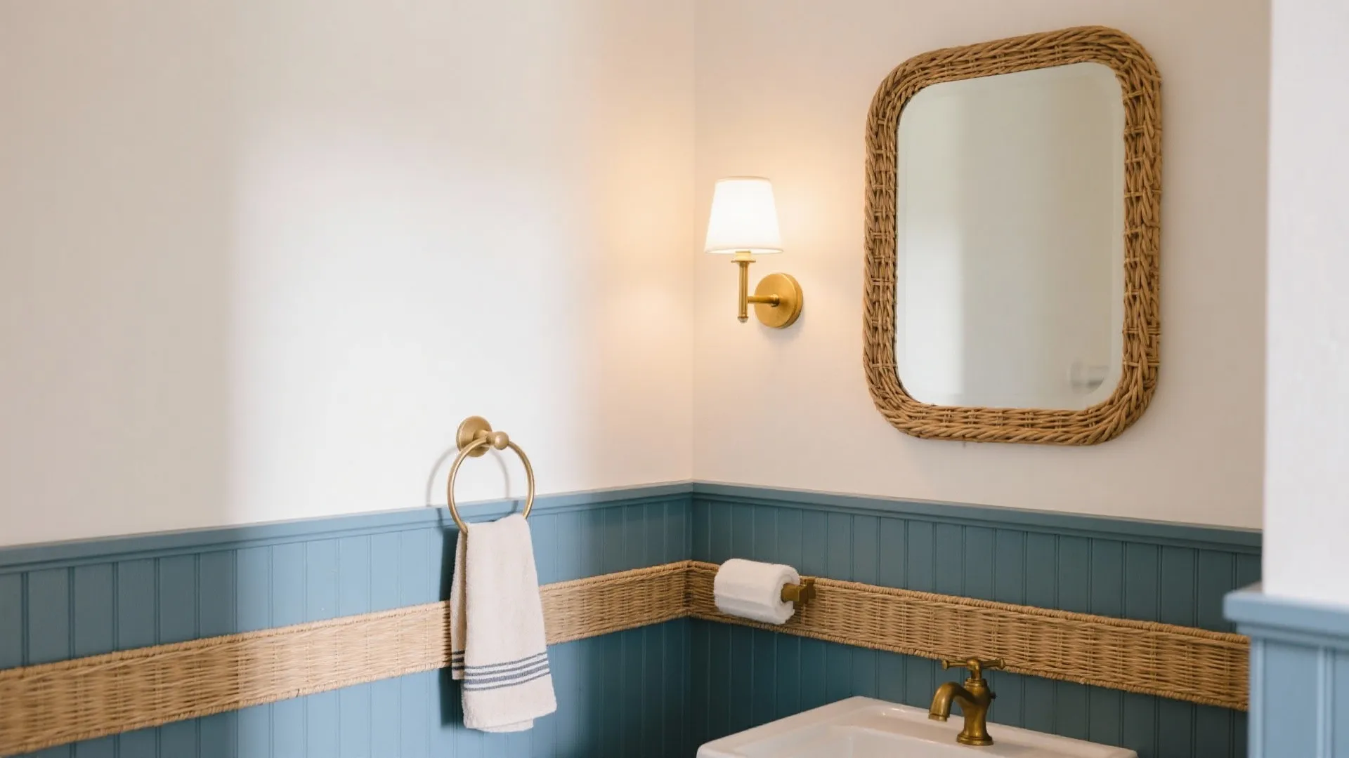 Coastal Powder Room with Indigo Wainscoting