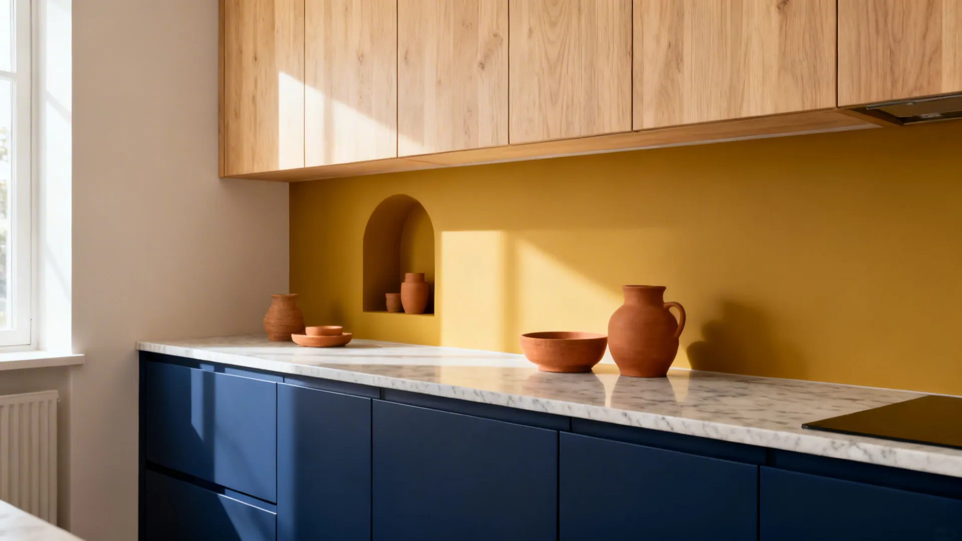 Vibrant color + warm wood for identity