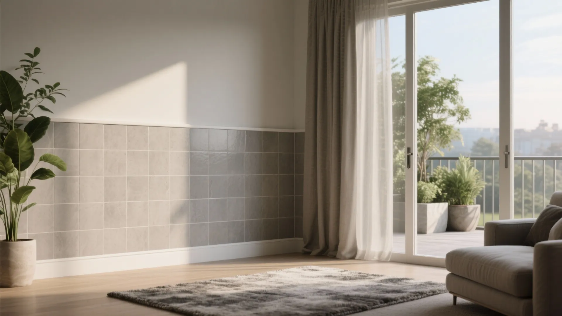 Indoor–outdoor continuity near the balcony or patio doors