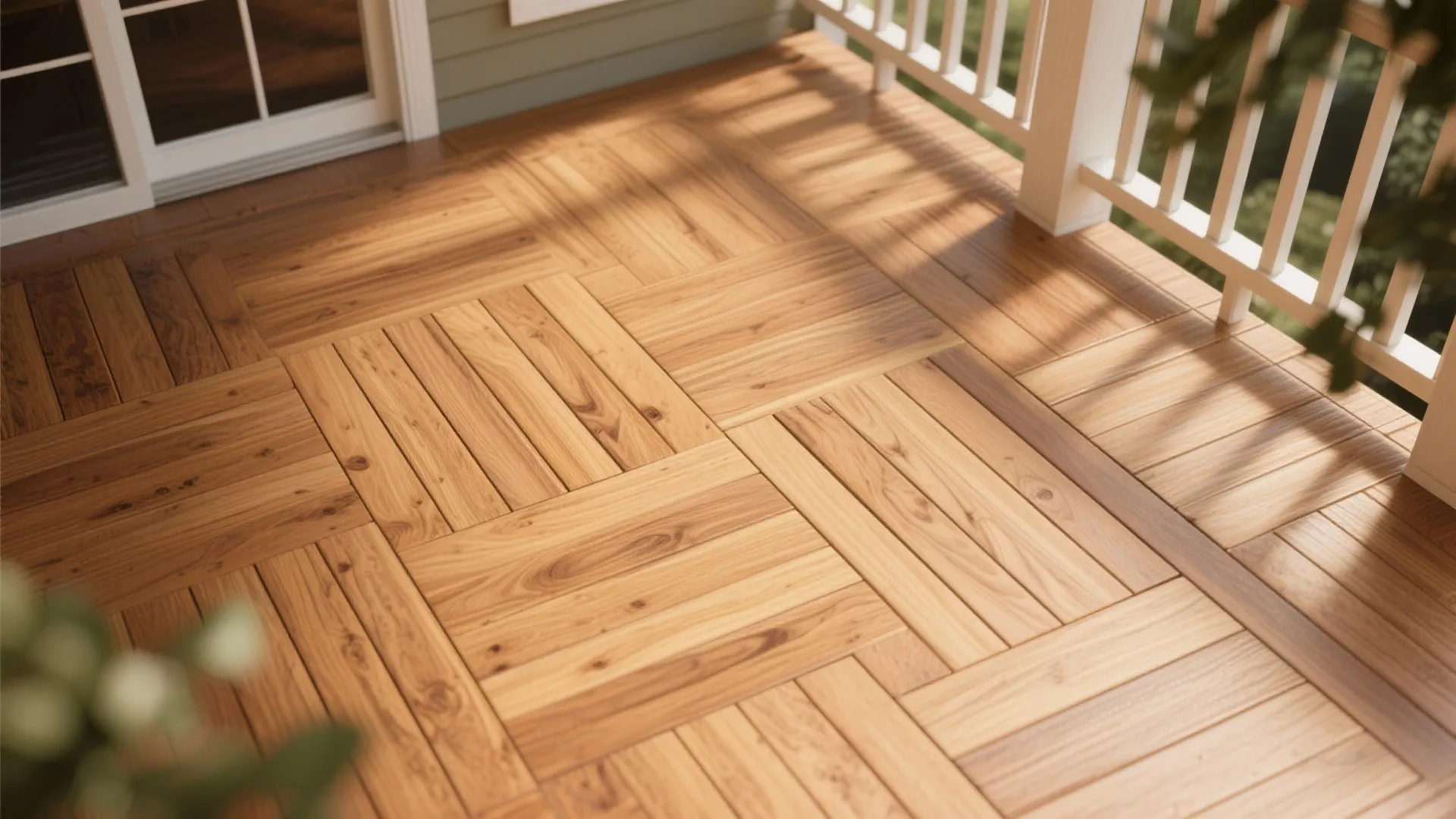 Wood flooring samples showing seamless indoor-outdoor transition