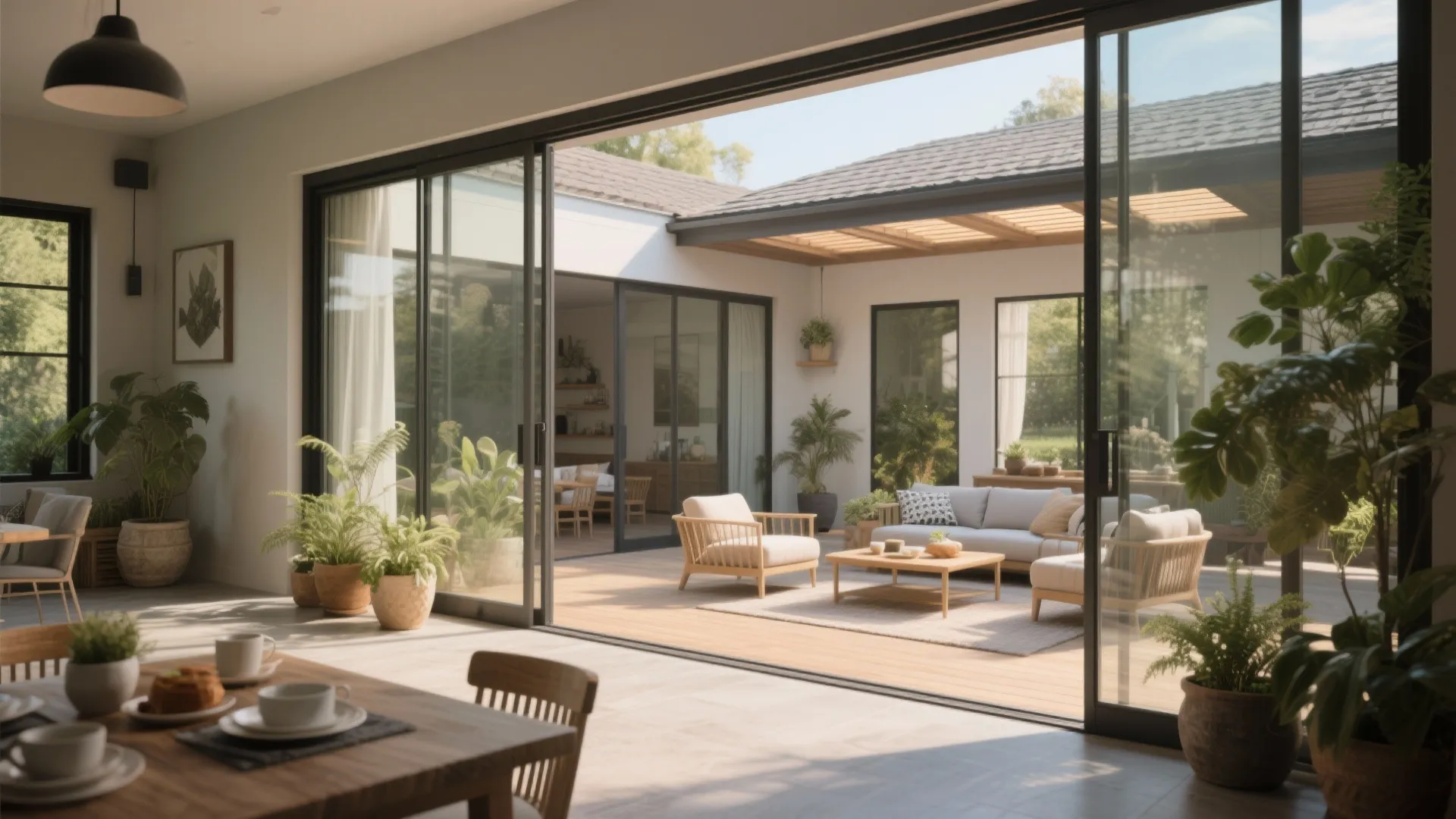 Indoor-outdoor extension with covered patio