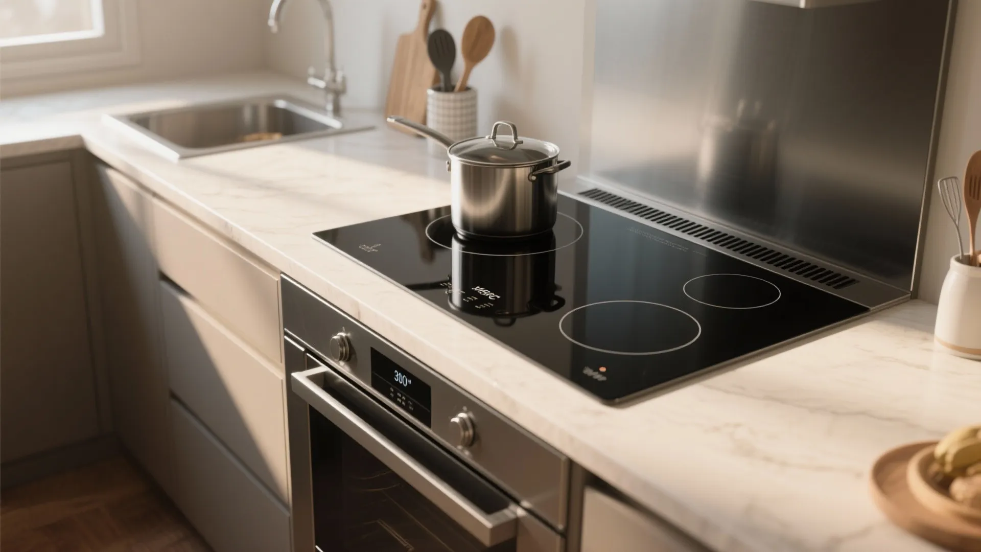 4. Compact induction cooktop with integrated downdraft